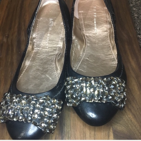 BCBG Bling Rhinestone Bow Black Ballet Flats - Picture 7 of 7